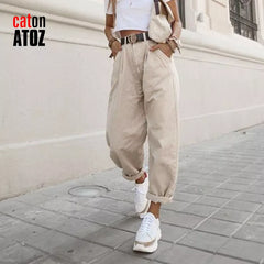 Y2K Khaki Women's Cargo Pants High Waist Loose Trousers