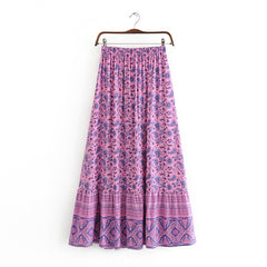Boho Fashion Bohemian Floral Print Pleated Rayon Skirt
