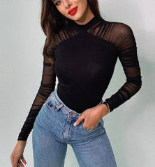 Leopard Print Fashion Push Up Bodysuit Long Sleeve Women Top