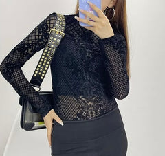 Leopard Print Fashion Push Up Bodysuit Long Sleeve Women Top