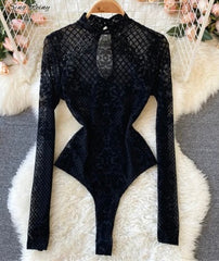 Leopard Print Fashion Push Up Bodysuit Long Sleeve Women Top