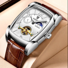 Mens Watches Square Automatic Watch for Men Genuine Leather