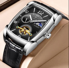 Mens Watches Square Automatic Watch for Men Genuine Leather