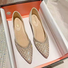 Pointed Toe Women Flats Bling Air Mesh Shoes Comfortable Soft Breathable