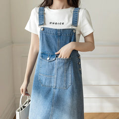 S-5XL Women Denim Dresses Spring Summer Big Pocket Loose Casual