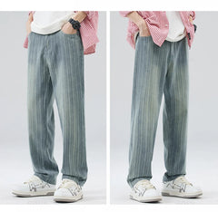 Classic Retro Stripes Men's Jeans Baggy Straight Denim Pants