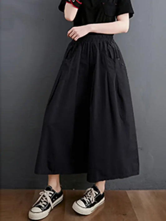 Cotton Wide Leg Pants Vintage Style Solid Color