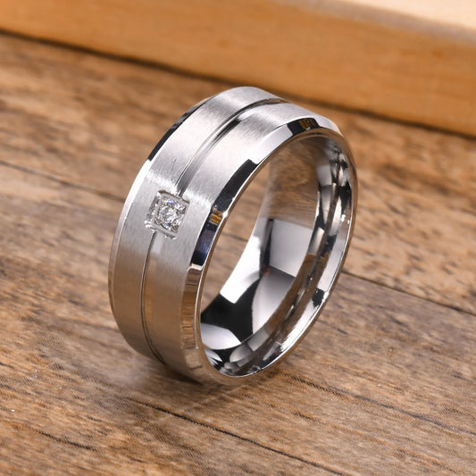 8mm Men's Band Matte Stainless Steel Simple Casual Ring