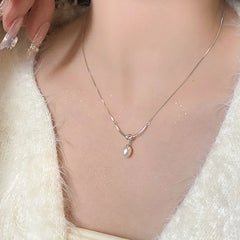 Trendy Fashion 925 Silver Pearl Simple Elegant Thin Chain Pendant Necklace