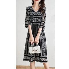 Chiffon Print V-neck Fashion Women Clothing Party Vestido Dress
