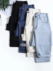 4 Color Mom Jeans Elastic Waist High Waist Denim Pants