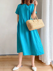 Elegant Casual Loose Short Sleeve Tops A-LINE Oversize Solid Midi Dresses