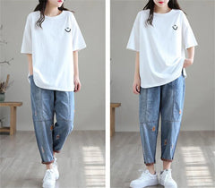 Streetwear Ripped Hole Harem Jeans Baggy Ankle-length Denim