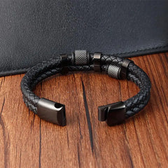 Irregular Beads Men Fashion Stainless Steel Leather Bracelet Classic
