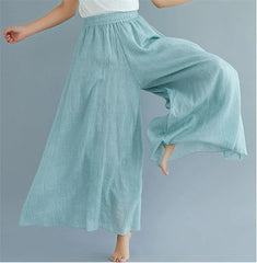 Baggy Cotton Linen Culotte Pants Casual Wide Leg Pantalones
