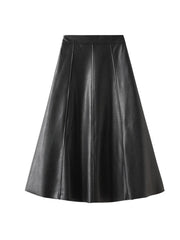 Vintage Faux Leather Skirt Fashion Midi Long A Line Skirt