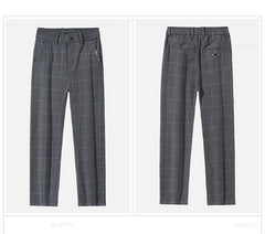 Plaid Work Stretch Pants Men Business Fashion Casual Pant Trousers