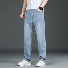 Summer Men's Thin Jeans Loose Straight Business Casual Trousers