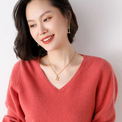 Pure Wool V-Neck Loose Pullover Sweater Basic Style All-Match Knitted