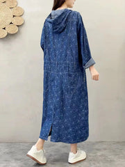 Fashion Casual Punk Denim Dresses Ladies Vintage Classic Loose Hooded