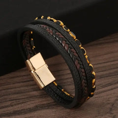 Multilayer Stainless Steel Insert Bracelet Viking Leather Bracelets