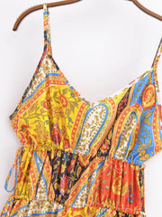 BOHO V neck Paisley Flower Print Slim Jumpsuits