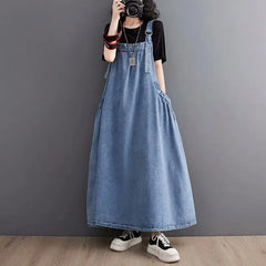 Denim Suspender Long Skirt Loose Casual Punk Vintage Style