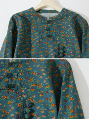 Cotton Linen Vintage Floral Print Casual Loose Long Dress