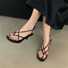 Street Style Square Clip Toe Narrow Band Thin Low Heels Women Sandals