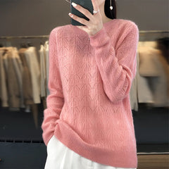 Women's Clothing Sweater Knitted Hollow Top O-Neck Pullover