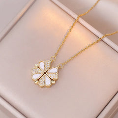 Fashion Retro Lucky Four Leaf Clover Necklace Gothic Love Heart Pendant