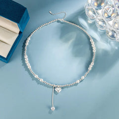 Trendy Fashion 925 Silver Pearl Simple Elegant Thin Chain Pendant Necklace