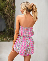 Off Shoulder Sleeveless Playsuits Bohemian Rayon Cotton Floral Print