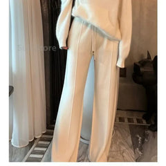 Women's Wool Wide-Leg Pants High Waist Trousers