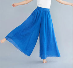 Baggy Cotton Linen Culotte Pants Casual Wide Leg Pantalones
