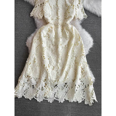 Flower Embroidery Evening Prom White Lace Dress