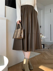 Black PU Leather Women's Long Skirts Pockets
