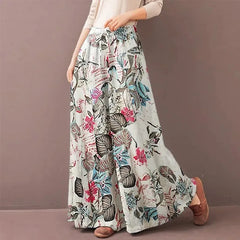 Women Floral Print Wide Leg Pants Fashion Drawstring Bohemia Trousers