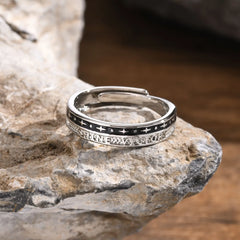 Two Tones Open Black Silver Color Stars Rings