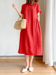 Elegant Casual Loose Short Sleeve Tops A-LINE Oversize Solid Midi Dresses