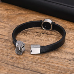 Viking Compass Charm Bracelets for Men Black PU Leather Bangle