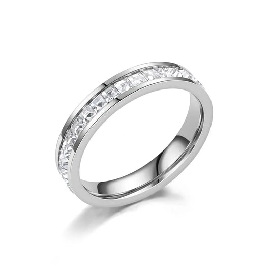 Unisex 4mm Stainless Steel Statement Cubic Zircon Rings