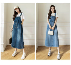 S-5XL Women Denim Dresses Spring Summer Big Pocket Loose Casual