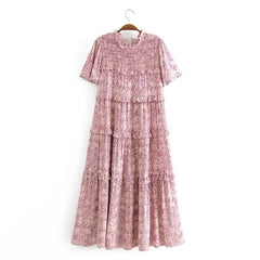 BOHO Paisley Flower Print Midi Dress Hippie Ruffles Robe