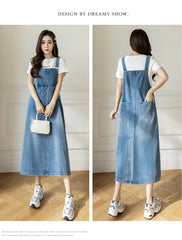 S-5XL Women Denim Dresses Spring Summer Big Pocket Loose Casual