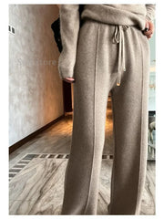 Women's Wool Wide-Leg Pants High Waist Trousers