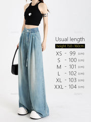 Lyocell Fabric Woman Jeans Loose Wide Leg Elastic Waist Pants Fashion