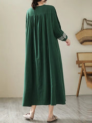 Cotton Long Vintage Style Embroidery Casual Dress