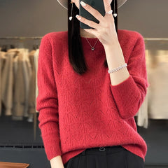 Women's Clothing Sweater Knitted Hollow Top O-Neck Pullover