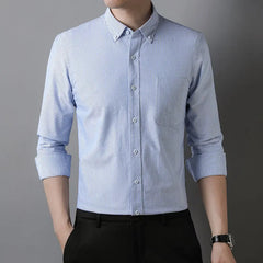 Men's Cotton Striped Checkered Long Sleeve Oxford Shirt